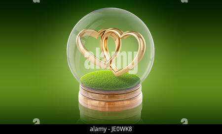 Transparent sphere ball with marrage rings inside. 3D rendering. Stock Photo