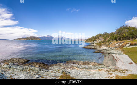 Panoramic view of Lapataia Bay at Tierra del Fuego National Park in Patagonia - Ushuaia, Tierra del Fuego, Argentina Stock Photo