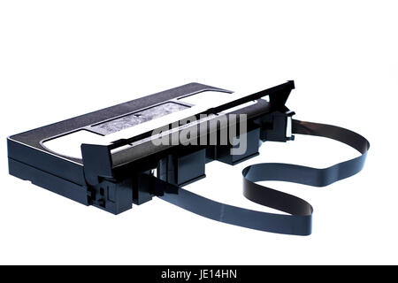 An old VHS video tape cassette with the tape unravelled Stock Photo