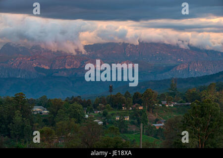 Chimanimani town seen in front of the Chimanimani mountains, Zimbabwe. Stock Photo