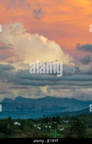 Chimanimani town seen in front of the Chimanimani mountains, Zimbabwe. Stock Photo