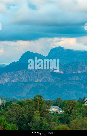 Chimanimani town seen in front of the Chimanimani mountains, Zimbabwe. Stock Photo