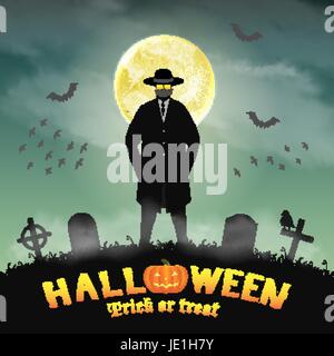 A halloween invisible man in a night graveyard. Stock Vector