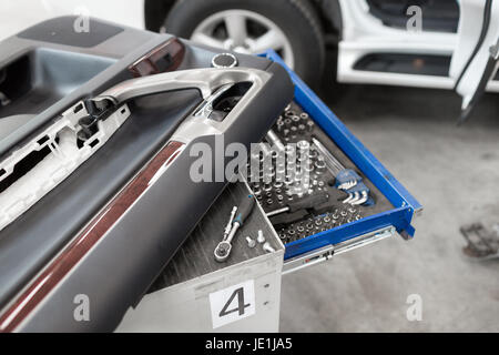 tools for service station. spanners and socket nozzles