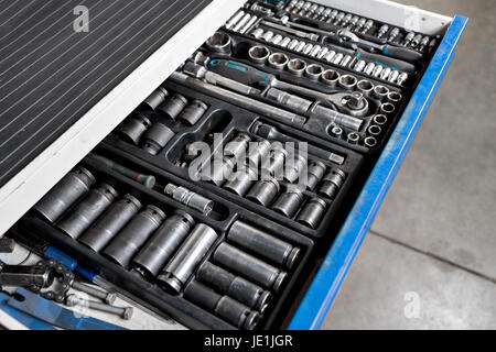 tools for service station. spanners and socket nozzles Stock Photo