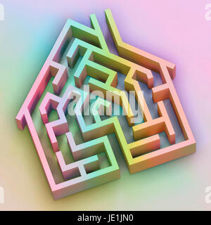 Digital illustration of a maze in the shape of a house. Stock Photo