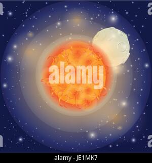 Sun and moon and suns and moons eclipse. Astronomy sky, vector illustration set.Space with planet illustration Stock Vector