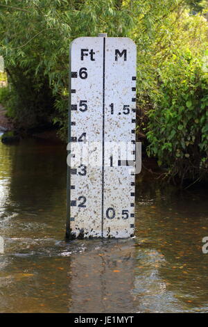 Roadside flood water depth gauge (showing drivers depth of water in the ...