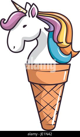 cute cartoon rainbow unicorn ice cream vector illustration isolated on ...