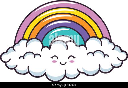 nature rainbow with kawaii fluffy clouds Stock Vector Image & Art - Alamy