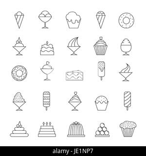 Desserts thin line icons Stock Vector