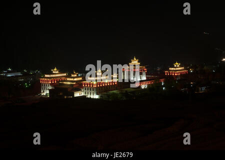 night landscape view of Trashi Chho Dzong , Thimphu, Bhutan Stock Photo