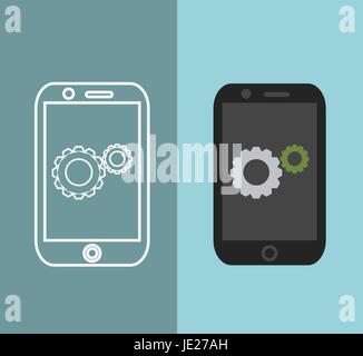 Vector app development concept in flat style - mobile phone and sketch on screen - infographic design elements and icons Stock Vector