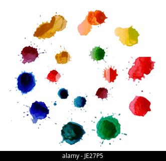 Abstract flower made of watercolor blobs. Colorful abstract vector ink paint splats. Color wheel Stock Vector