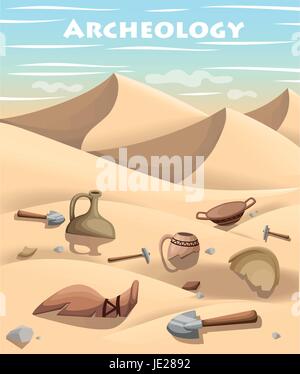 Archeology and paleontology concept archaeological excavation Web site page and mobile app design vector element. ancient history achaeologists uneart Stock Vector