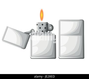 Cigarette lighter Vector illustration of lighter mockup in 2 positions opened and closed. Add your company name or logo Web site page and mobile app d Stock Vector