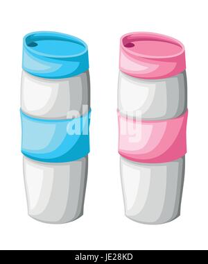 Thermos flask icons. Vector illustration. Isolated on a white background. Collection tumbler thermo cup vector Web site page and mobile app design vec Stock Vector