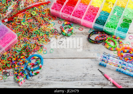 Colorful Rainbow loom bracelet rubber bands in a box Stock Photo - Alamy