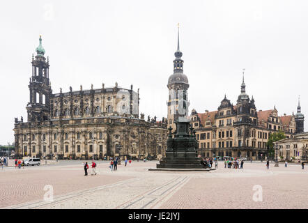 DRESDEN, GERMANY - SEPTEMBER 4: Tourists at the Theaterplatz in Dresden, Germany on September 4, 2014. The Theaterplatz is a square which is famous for its historic buildings. Foto taken from Theaterplatz. Stock Photo