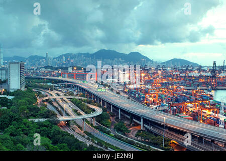 container terminal and stonecutter bridge in Hong Kong Stock Photo - Alamy