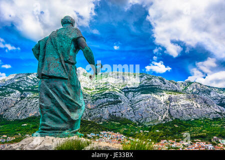 Marble landscape over Makarska town, mountain Biokovo scenery in Dalmatia region, Croatia. Stock Photo