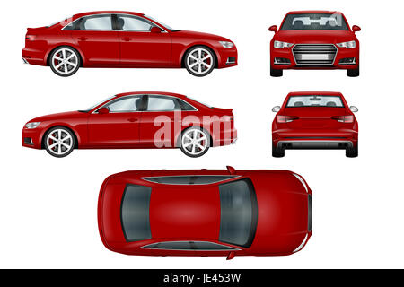 Red sport car template. View from side, back, front and top. Stock Photo