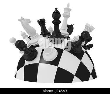 spherical chess board with some pieces (3d render) Stock Photo