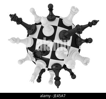 spherical chess board with some pieces (3d render) Stock Photo