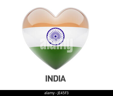 An India flag heart button isolated on white with clipping path Stock ...