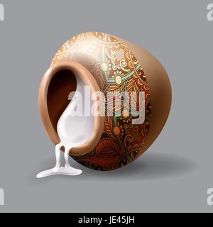 realistic inverted clay pot with sour cream Stock Vector