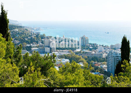 YALTA, RUSSIA - SEPTEMBER 28, 2014: view of Yalta city from Darsan hill. Yalta is resort city on the north coast of the Black Sea on the Crimean peninsula. Stock Photo