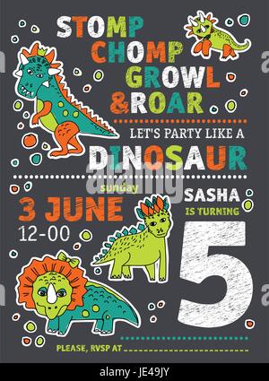 Invitation dinosaurs party birthday. Stock Vector