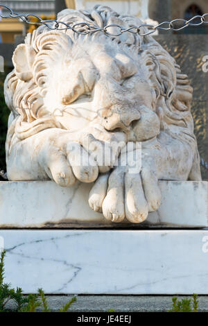 sleeping medici lion near Vorontsov (Alupka) Palace, Crimea Stock Photo