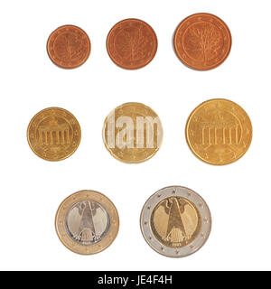 Full series of German Euro coins currency of the European Union isolated over white Stock Photo