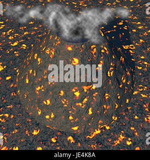 Volcano with smoke on the top, 3d render Stock Photo