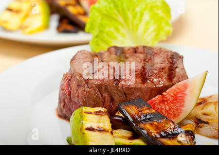 grilled fresh beef filet mignon and vegetables