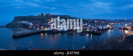 Whitby Harbour at night, North Yorkshire Stock Photo