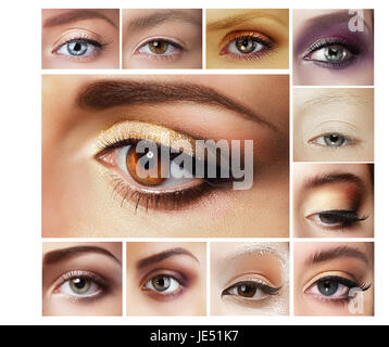 Set of Eyeshadow. Mascara. Mix of Women's Eyes Stock Photo