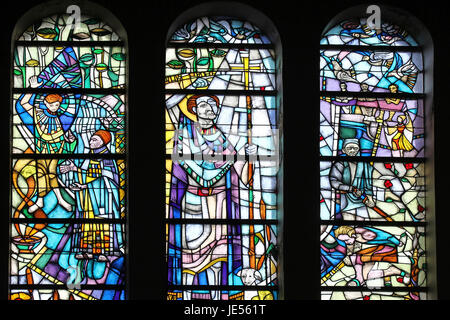 Stained Glass Window in Roman Catholic Church, den Burg, Texel Stock Photo
