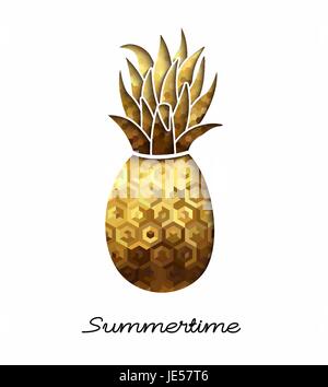 Summer time season tropical design, gold pineapple illustration in paper cut style with luxury texture. EPS10 vector. Stock Vector