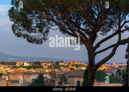 Aerial wonderful view of Rome at sunset, Italy Stock Photo