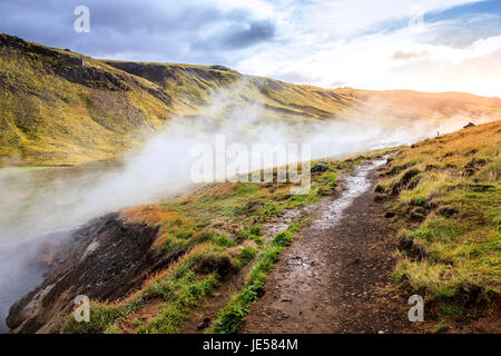 Hiking trail along Hot River in Reykjadalur Valley in South Iceland Stock Photo