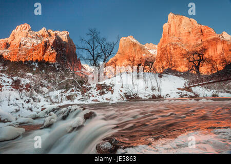 Court of the Patriarchs along the Virgin River in Zion National Park, Utah Stock Photo