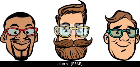 Head stylish guys, hipsters, multi-ethnic group Stock Vector