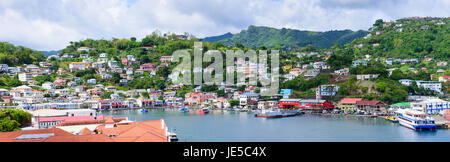 Grenada the Carenage harbour,capital of St George's surrounding villages,houses, and buildings. Stock Photo