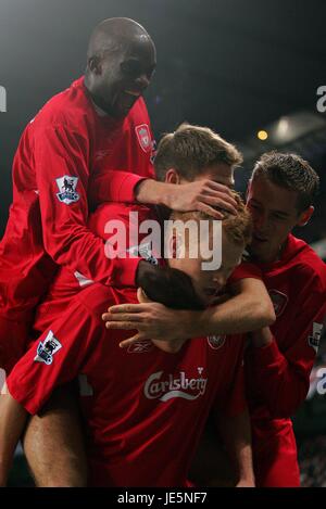 JOHN ARNE RIISE,STEVEN GERRARD,MOMO SISSOKO , PETER CROUCH, MANCHESTER CITY V LIVERPOOL, MANCHESTER CITY V LIVERPOOL, 2005 Stock Photo