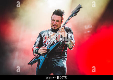 June 18, 2017: Five Finger Death Punch performing live at the Hellfest Festival 2017 with their new singer Tommy Vext Photo: Alessandro Bosio Stock Photo