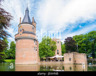 Moat and Duurstede castle with Burgundian tower and donjon in Wijk bij Duurstede in province Utrecht, Netherlands Stock Photo