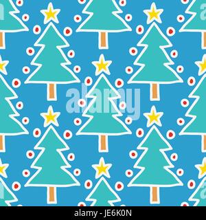 Doodle Christmas tree seamless pattern. Vector hand drawn design element for greeting card, fabric, wrapping paper. Stock Vector
