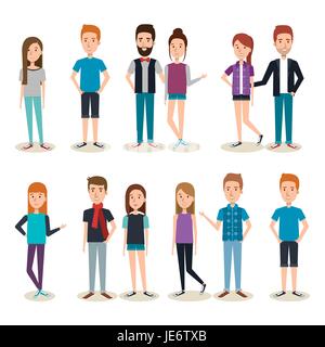 Set of young people over white background vector illustration Stock Vector